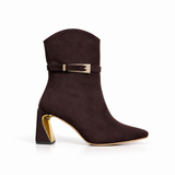 Ankle Boot Suede Mid Heel with accessory gold L-118