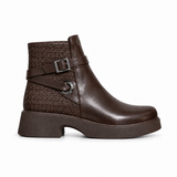 Women's Leather Ankle Boot with Thick Heel and Side Buckle Zipper G-67