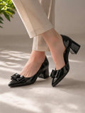 Shoes Mid Heels Leather Glossy With Bow GZ-904