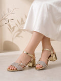 sandal heeled leather Shiny with butterfly SN-818