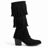 Long Boot Suede Mid heel With three layers of fringe LB-58