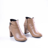 Ankle Boot Heels Leather With Buckle Elegant R-20