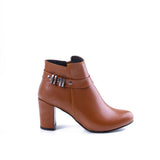 Ankle Boot Heels Leather With Zipper R-19
