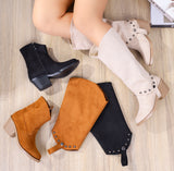 Knee-High Suede Boots - Elegant Beige Mid-Heels LB-30