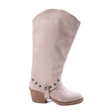 Knee-High Suede Boots - Elegant Beige Mid-Heels LB-30