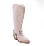 Knee-High Suede Boots - Elegant Beige Mid-Heels LB-30