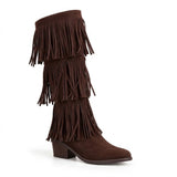 Long Boot Suede Mid heel With three layers of fringe LB-58