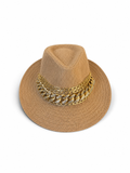 Cowboy hat burlap Decorated with gold chains Q-2