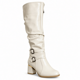 Long Boot Mid Heels Leather With Two belts buckle LB-54