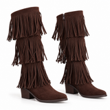 Long Boot Suede Mid heel With three layers of fringe LB-58