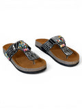 Slippers Flat Leather With a toe cap studded with colorful stones SL-244