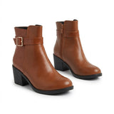 Ankle Boot Heels Leather With Buckle R-18