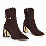 Ankle Boot Suede Mid Heel with accessory gold L-118