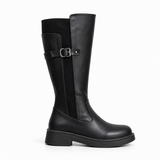 Long Boot Leather And Suede With a low heel and a zipper LB-56