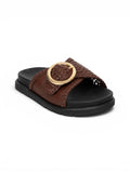Flat leather slippers With a braided design SL-236