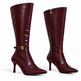 Long Boot Women’s Leather with a slim heel and a buckled strap LB-57