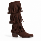Long Boot Suede Mid heel With three layers of fringe LB-58