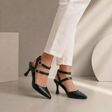 Shoes Heels Leather With Buckles Elegant F-621