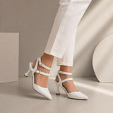 Shoes Heels Leather With Buckles Elegant F-621