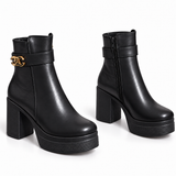 Ankle Boot Leather High heel With Crocodile skin pattern details E-114