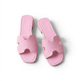 Slippers flat leather Stylish with the letter H - SL-230