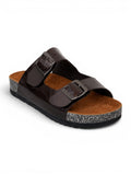 Slippers leather Glossy flat Double strap with buckles SL-232
