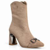 Ankle Boots Suede With a Geometric Heel And a Front Accessory L-117