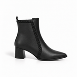 Ankle Boot Leather Mid Heel Adorned with a side fabric braid R-33