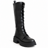 Long Boot Mid Heels Leather With zipper and laces LB-53