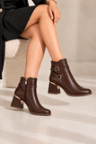 Ankle Boot Women's Leather Mid Heel With distinctive details R-30