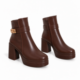 Ankle Boot Leather High heel With Crocodile skin pattern details E-114