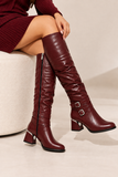 Long Boot Mid Heels Leather With Two belts buckle LB-54