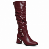 Long Boot Mid Heels Leather With Two belts buckle LB-54