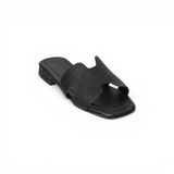 Slippers flat leather Stylish with the letter H - SL-230