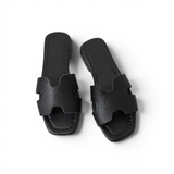 Slippers flat leather Stylish with the letter H - SL-230
