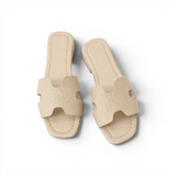 Slippers flat leather Stylish with the letter H - SL-230