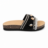 Slippers flat decorated with pearls and shells SL-263