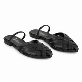 Mules Flat Leather With Elastic Elegant SB-708