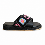Slipper Flat Leather And Decorated Fabric SL-257