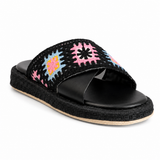 Slipper Flat Leather And Decorated Fabric SL-257