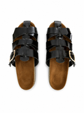 Slippers Flat Leather Glossy With Many Strap SL-246