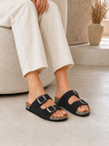 Slippers Flat leather Matte With Double Strape Buckles SL-245