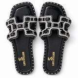 Slipper Flat Leather Embroidered Letter H SL-249