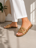 Slipper Flat Leather Embroidered SL-248
