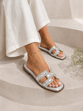 Slipper Flat Leather Embroidered Letter H SL-249