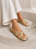 Slipper Flat Leather Embroidered Letter H SL-249