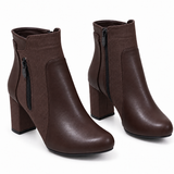 Ankle Boot Heels Leather With Zipper R-25