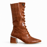 Long Boot Mid Heels Leather With Rope and Zipper LB-45