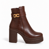 Ankle Boot Leather High heel With Crocodile skin pattern details E-114