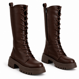 Long Boot Mid Heels Leather With zipper and laces LB-53